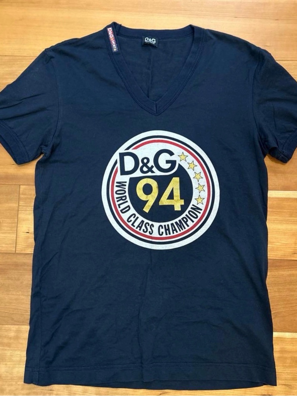 D&G Black Tee with White, Red and Gold Graphic